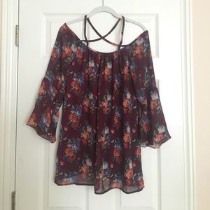 Tobi floral off-the-shoulder tunic