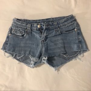 Denim shorts.