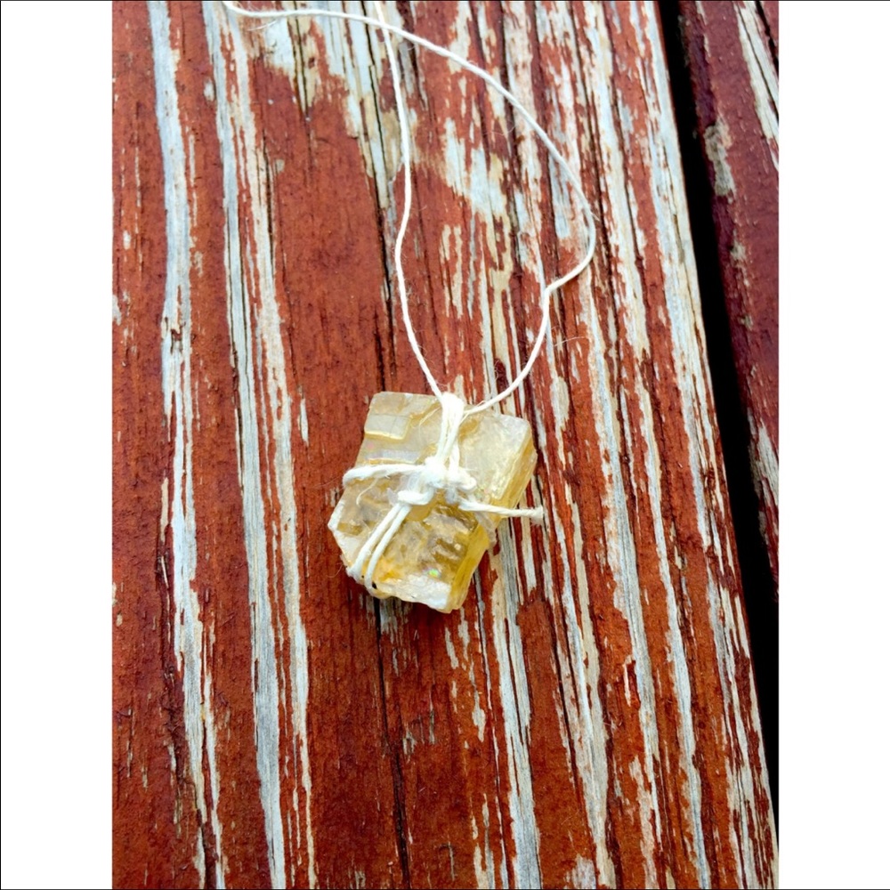 Hemp String Wrapped Yellow Calcite Necklace