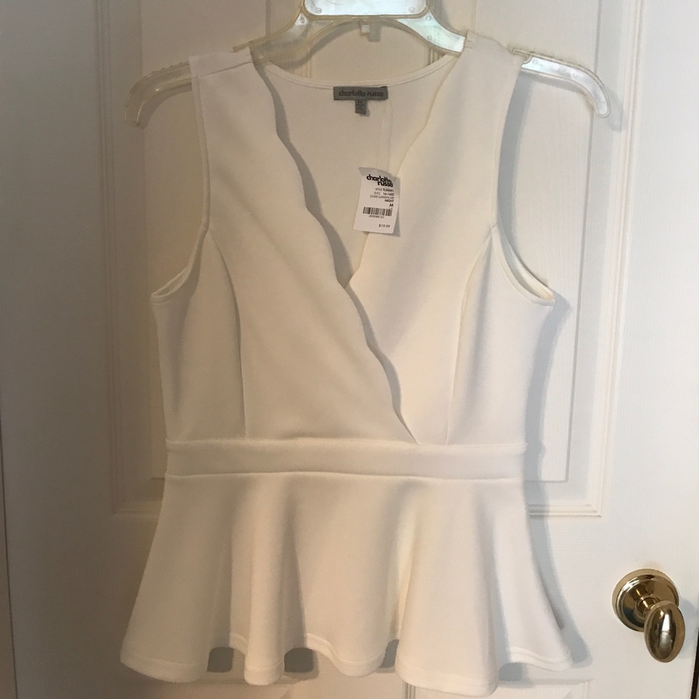 White peplum scallop top