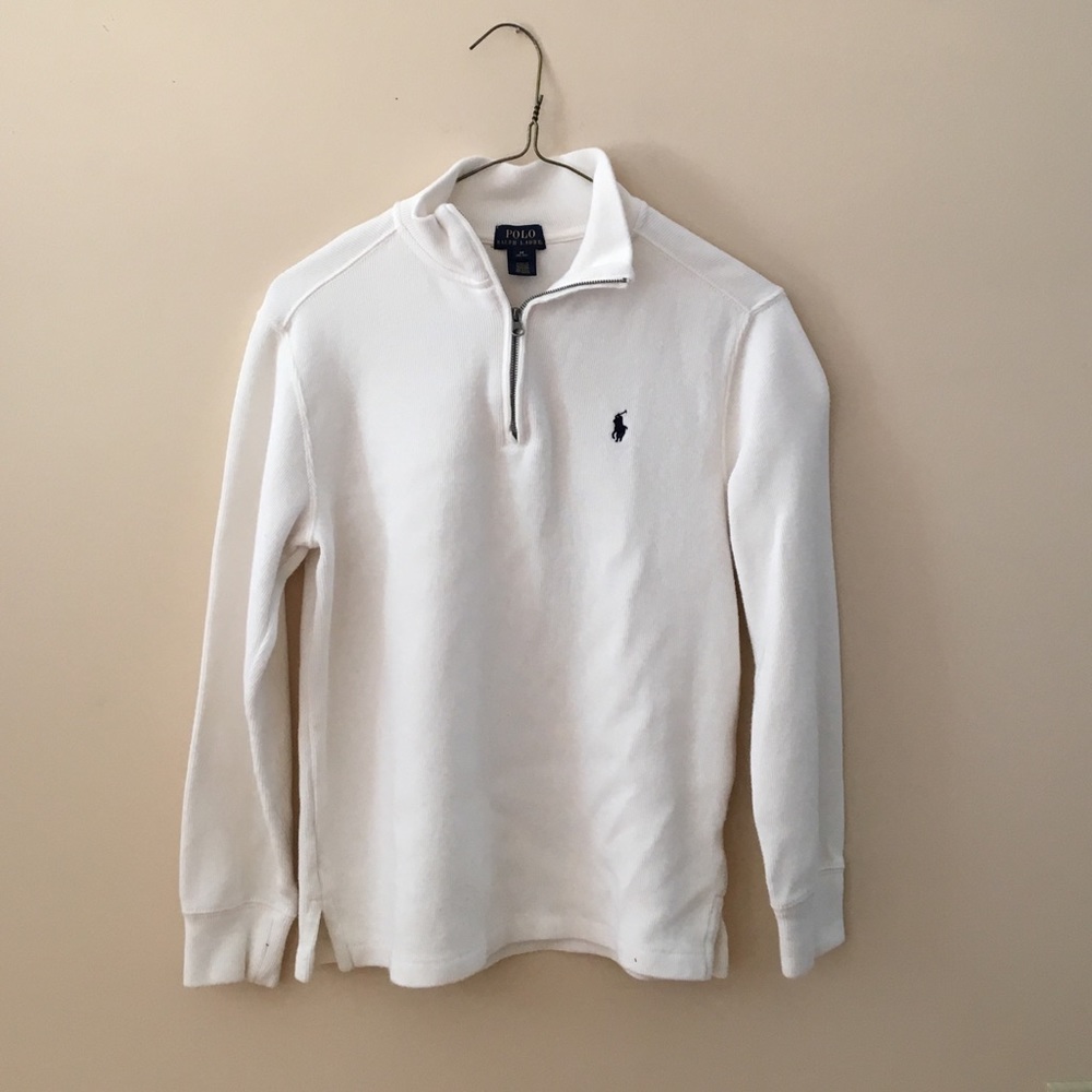 Boys size M 10-12 Polo quarter zip, white