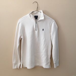 Boys size M 10-12 Polo quarter zip, white