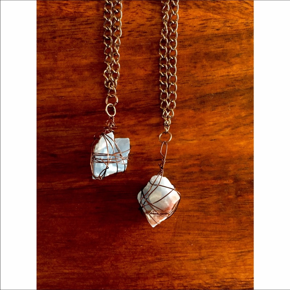 Blue Calcite Wire Wrapped Necklace
