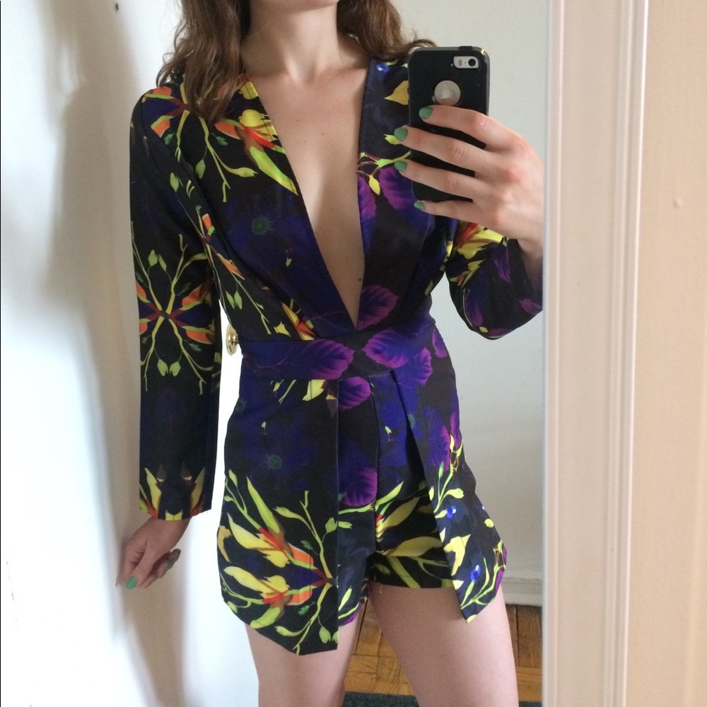 Floral open back romper