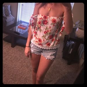 Off The Shoulder Floral Print Side Tie Top