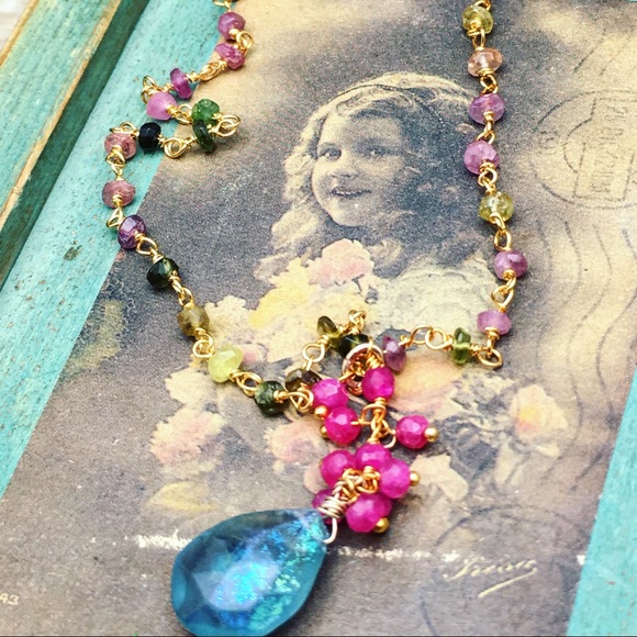 Handmade Tourmaline Rubies and Fluorite Nacklace - Picture 2 of 7