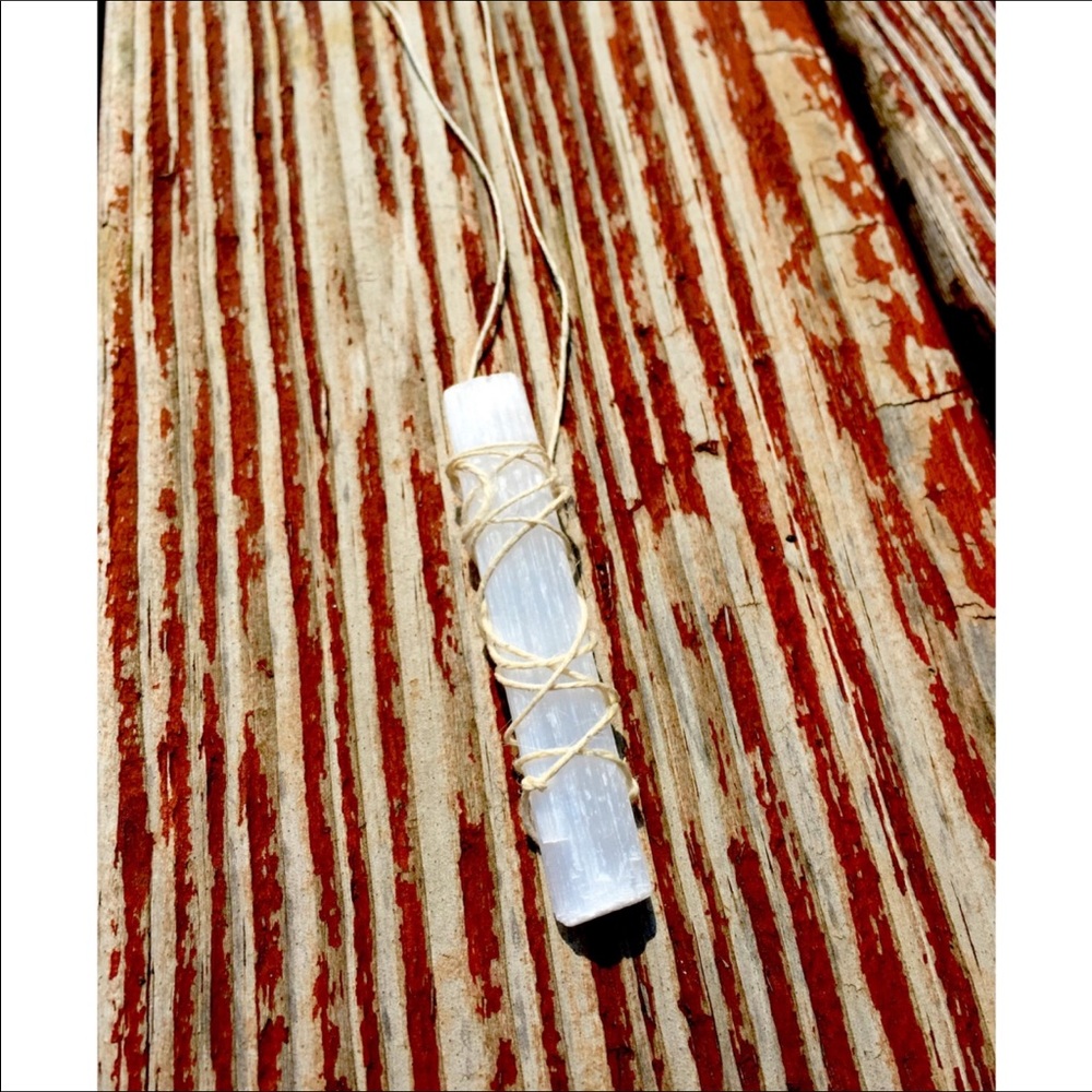 Hemp String Wrapped Selenite Necklace