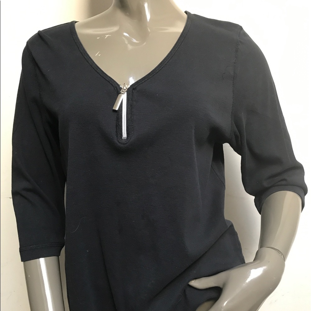 100% cotton black 3/4 sleeve 3/4 zip top