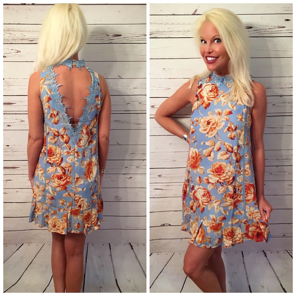 LAST 1! Baby Blue back lace detail Floral dress! - Picture 2 of 3