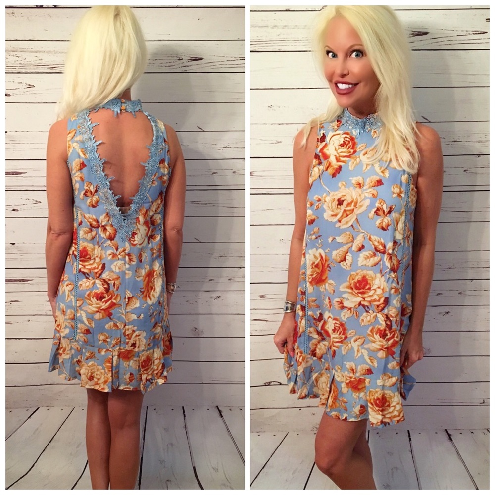 LAST 1! Baby Blue back lace detail Floral dress! - Picture 3 of 3