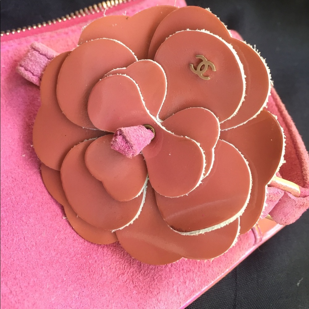 Chanel pink suede Camilla wristlet