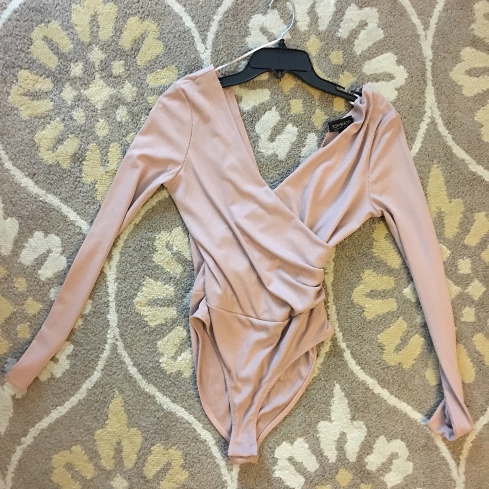 NWOT topshop long sleeve wrap ribbed body suit