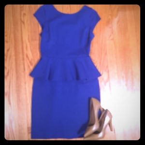 Blue Ponte Knit Peplum Sheath Dress