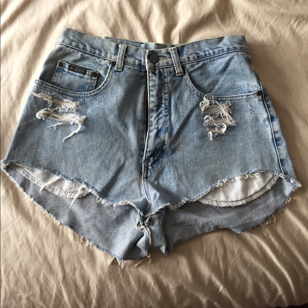 Distressed high waisted jean shorts