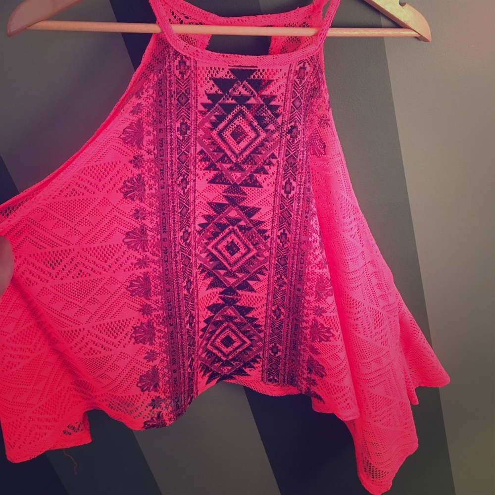 NWOT neon pink fun tribal print top
