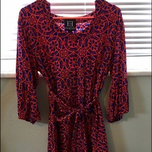 Bell sleeve blue and orange dress