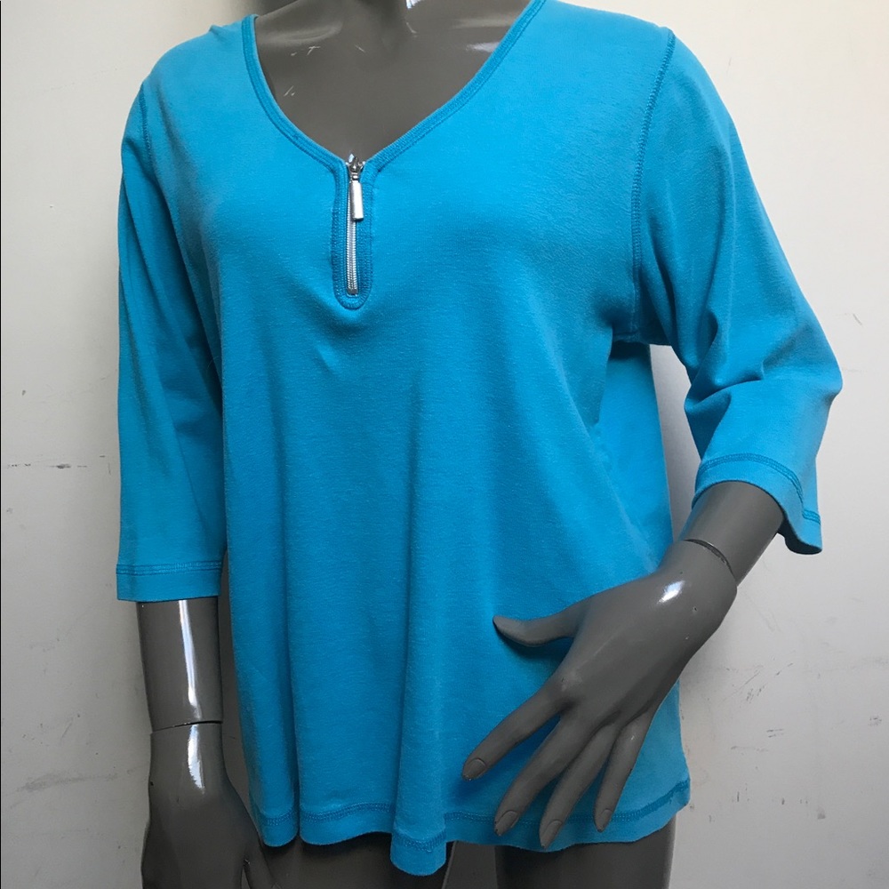 100% cotton black 3/4 sleeve 3/4 zip top