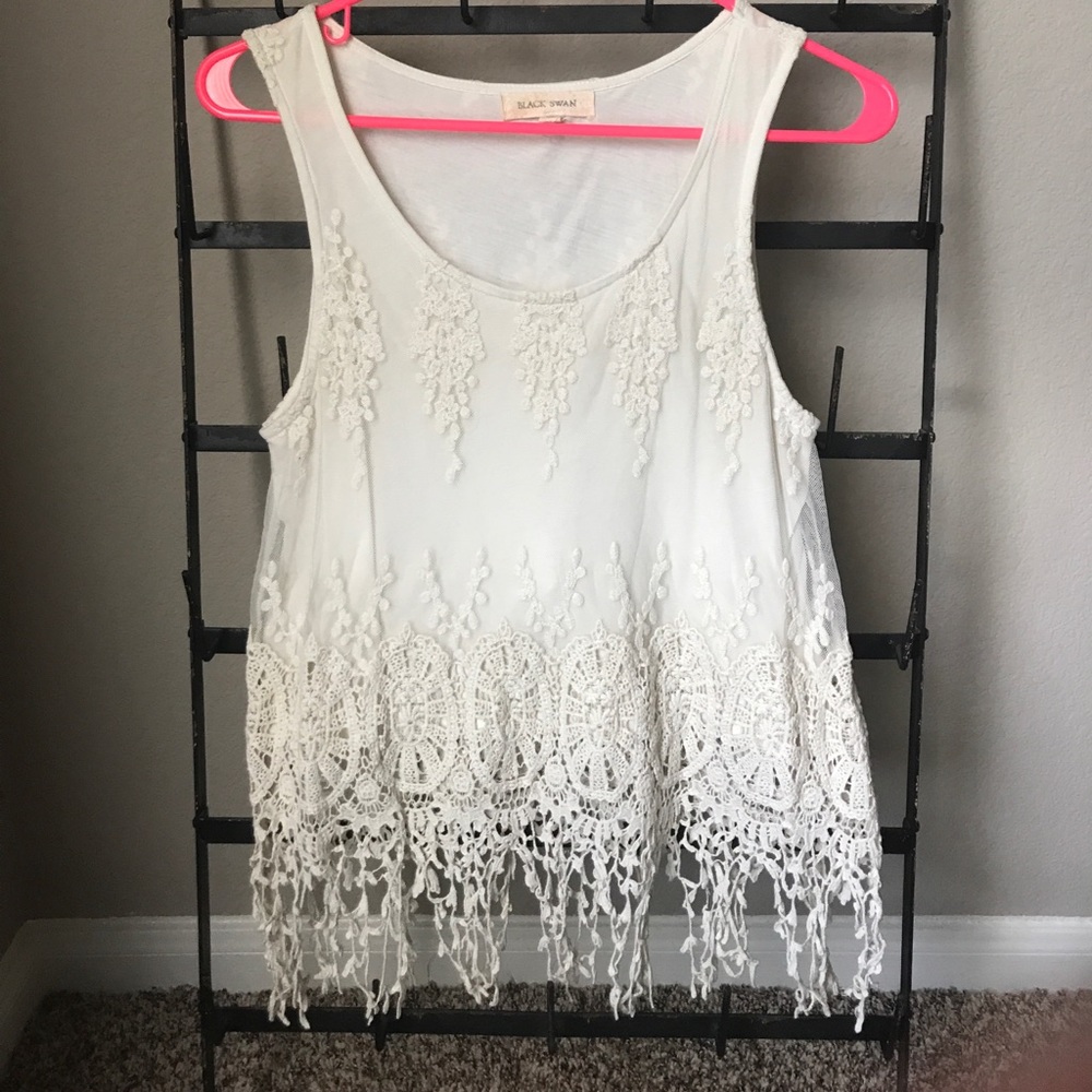 Cream Tank with lace overlay