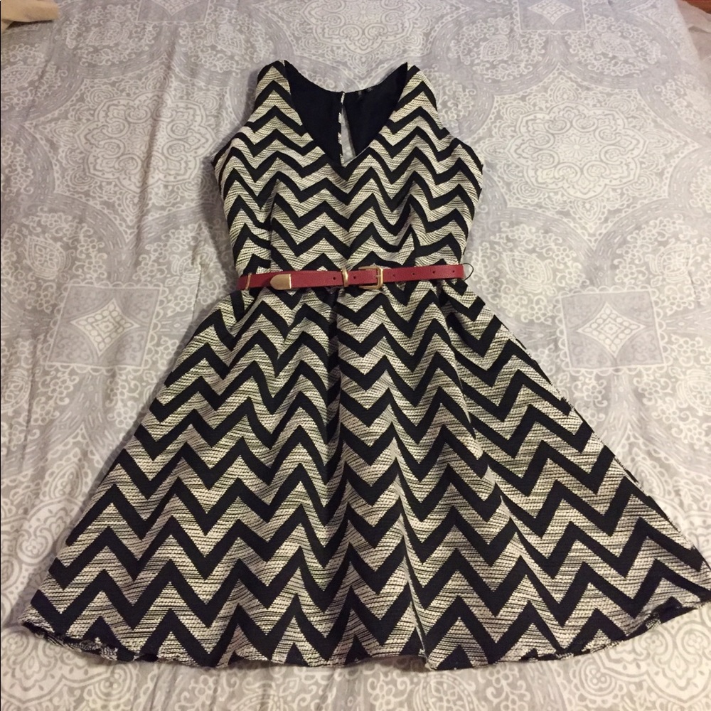 Black and off white (almost cream) chevron dress.