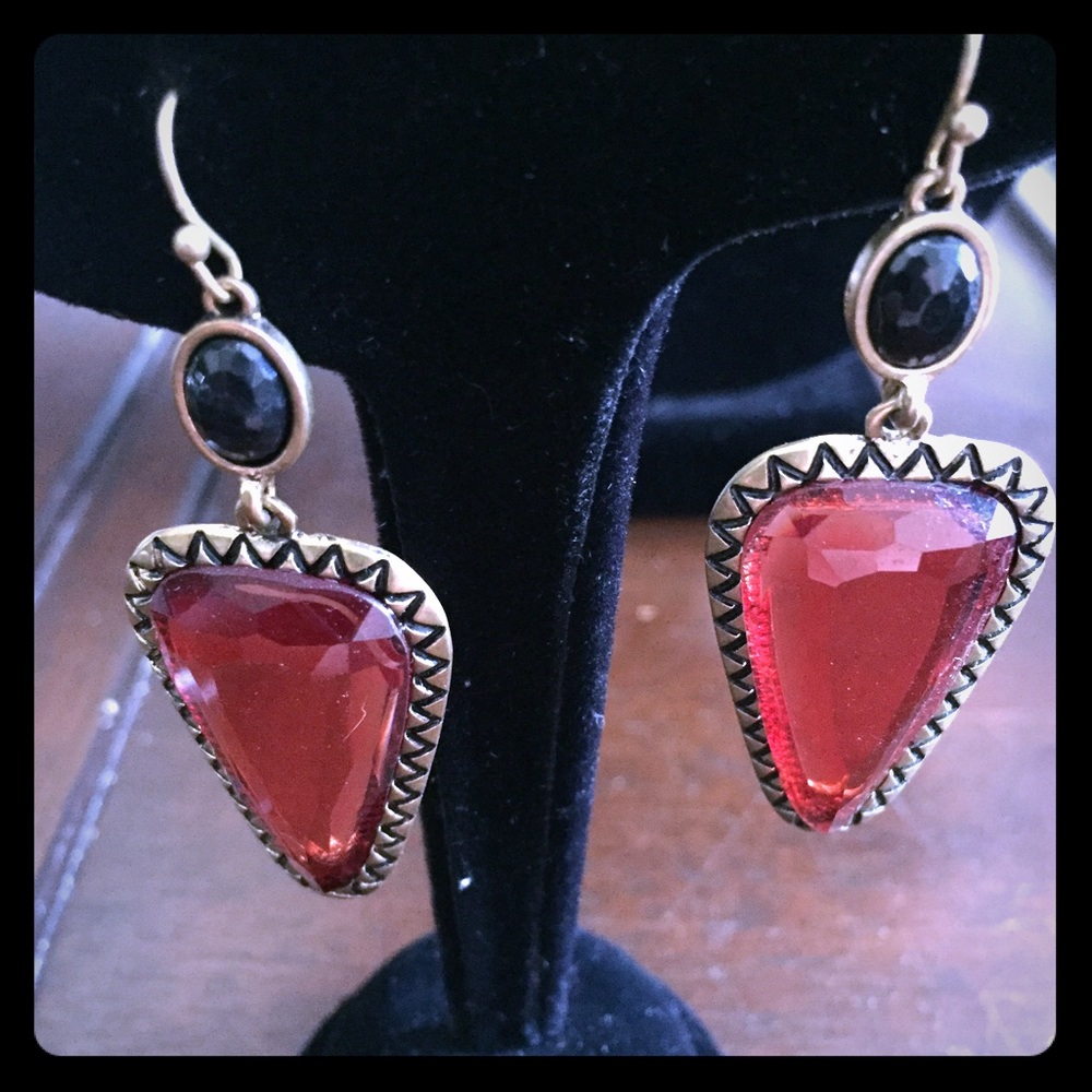 Red, black, and gold earrings