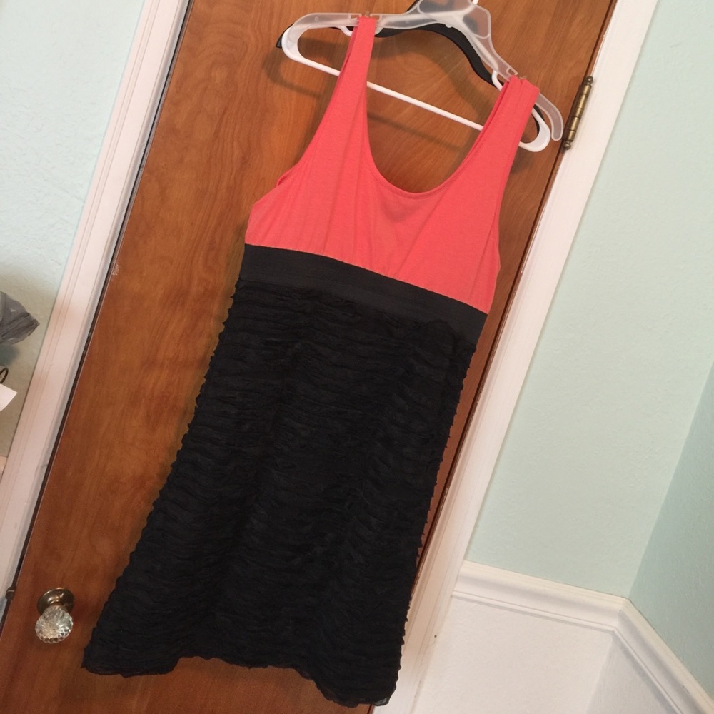 Coral and black dress