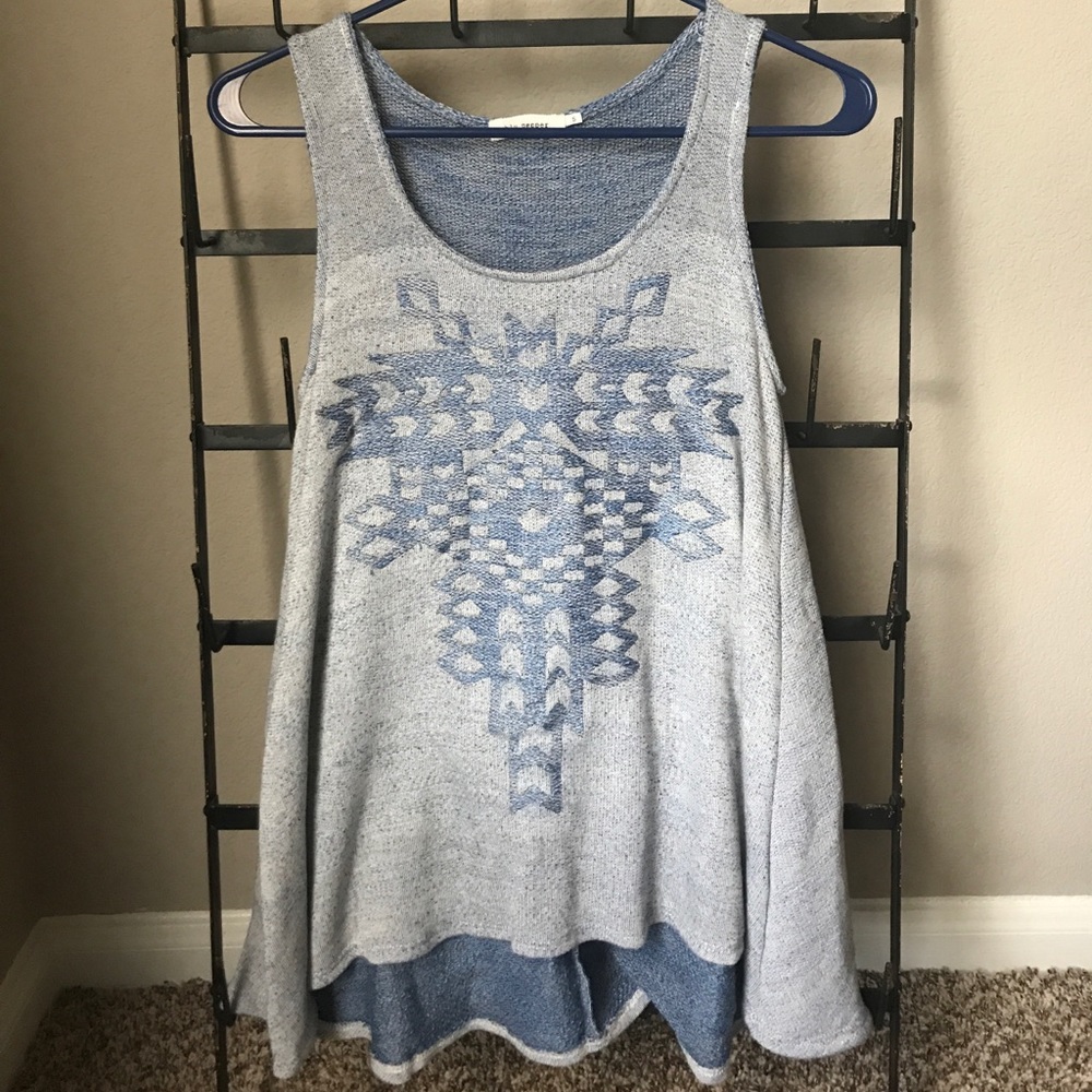 Blue tank top with Aztec print