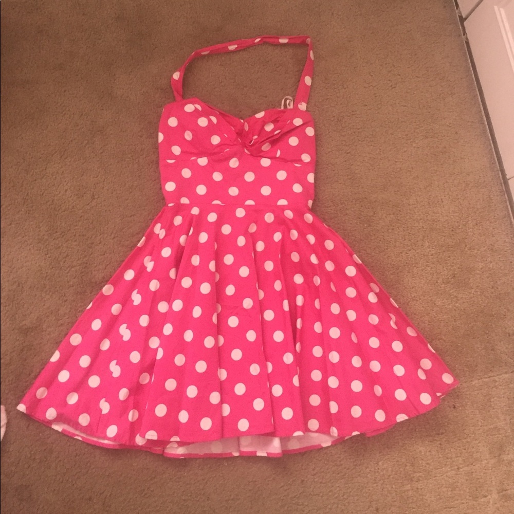 Modcloth Strapless Pink Polka Dot Dress