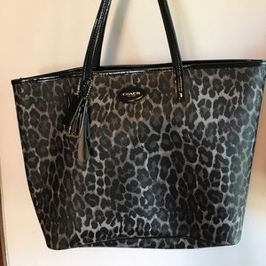 Black and grey cheetah Coach bag
