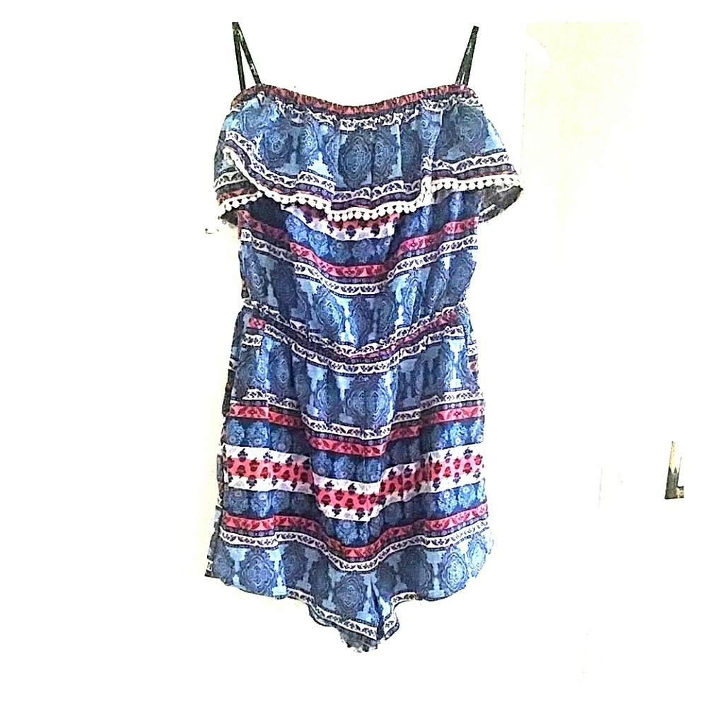 Papaya Strapless Patterned Romper w/ Trim