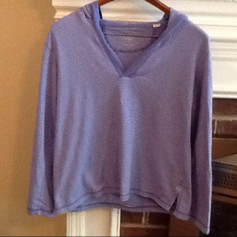 Chicos Zenergy blue and white stripe hooded shirt