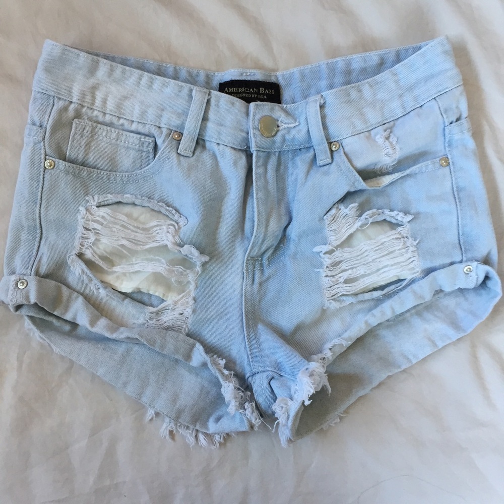 light wash denim shorts