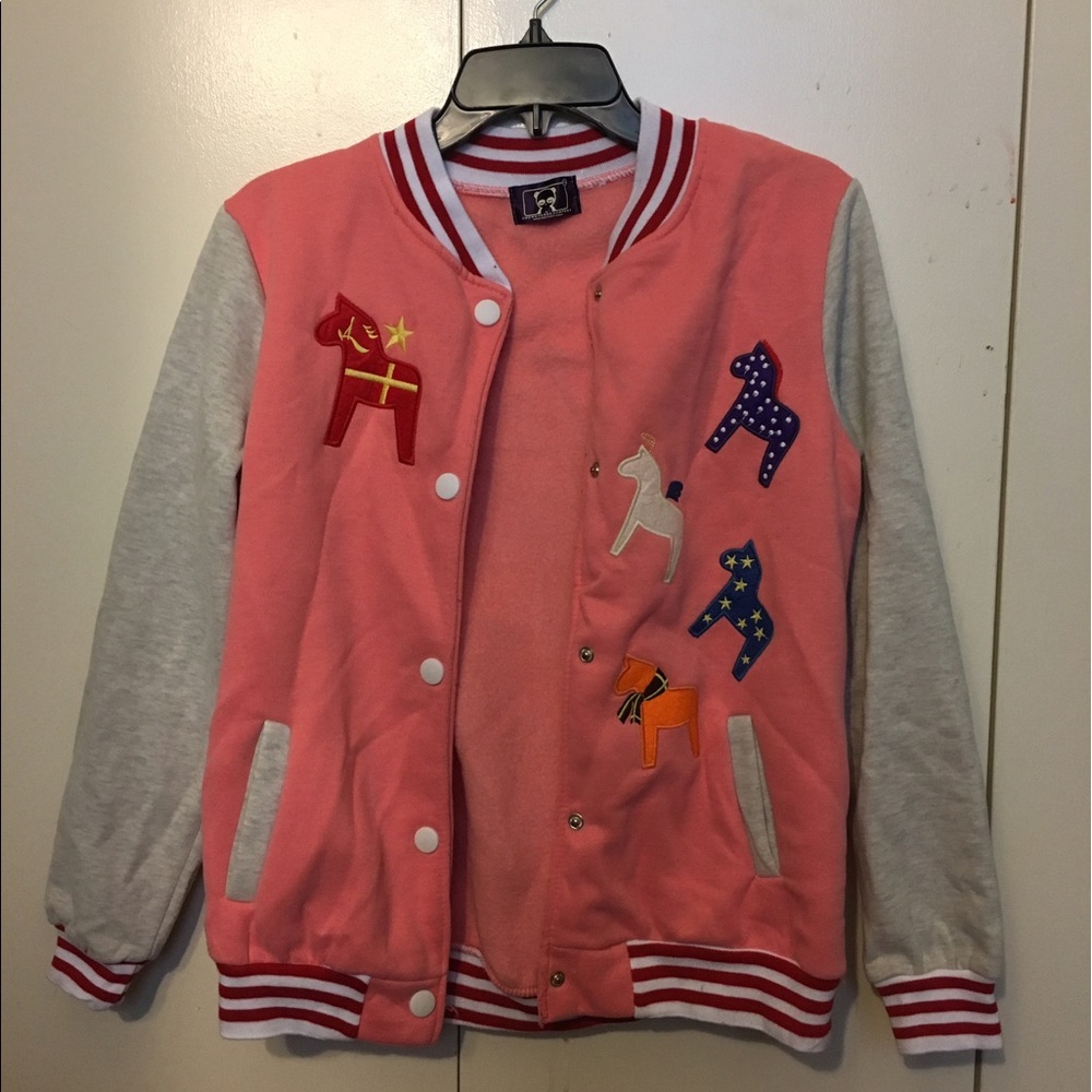 pink fleece varsity jacket