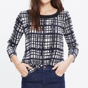 Madewell navy and white brushstroke 100% silk top