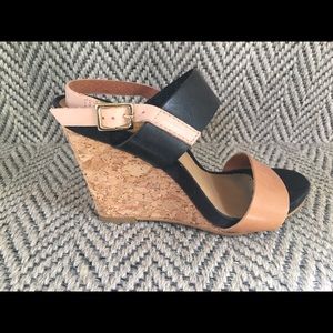 Tan and Black Wedge Sandals