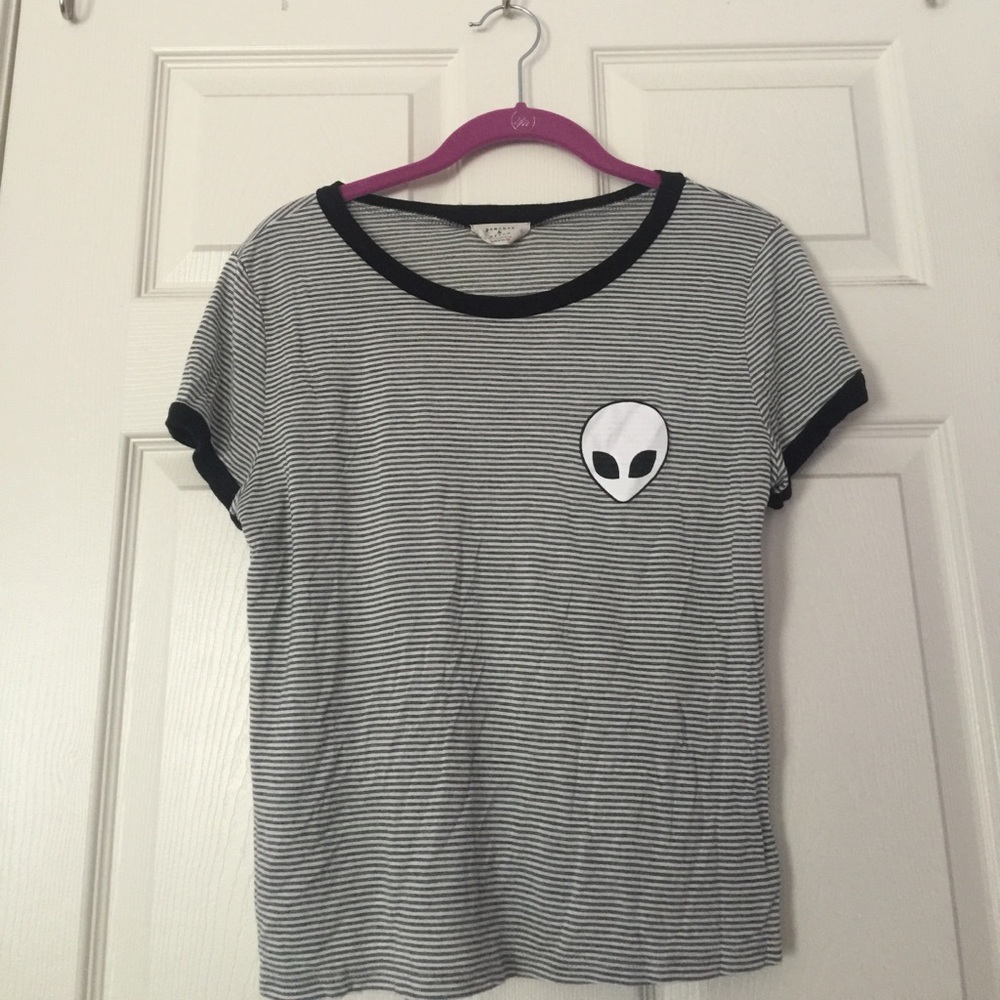 Alien Graphic Striped Crop Top