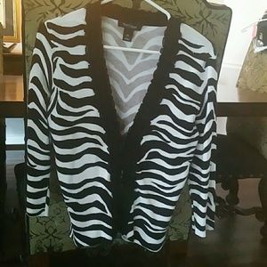 WHBM Zebra print cardigan with sm ruffle