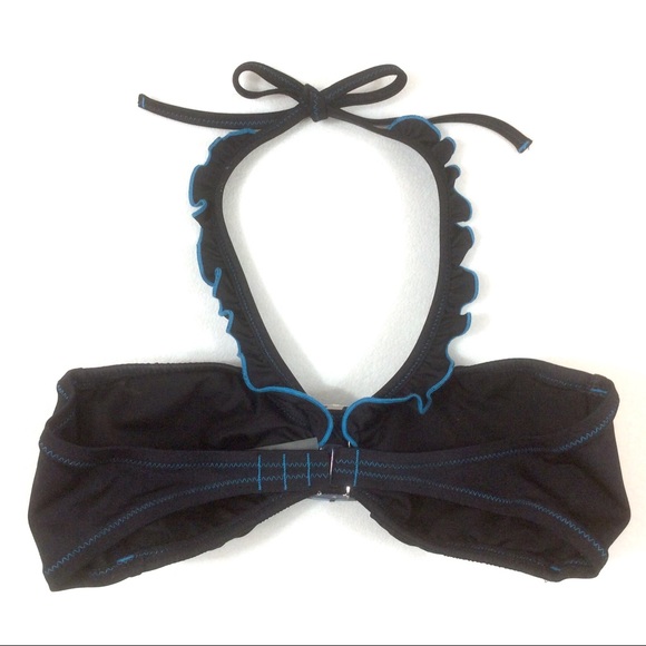 🦋VS Black Turquoise Ruffle Halter Bandeau M - Picture 2 of 3