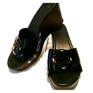 Tory Burch miller patent patti wedges 7.5 size