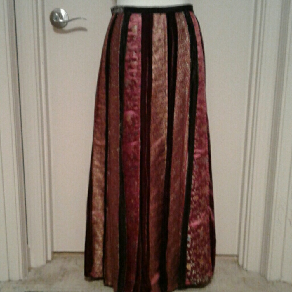 Gypsy Velvet and Brocade Pleated Maxi Skirt