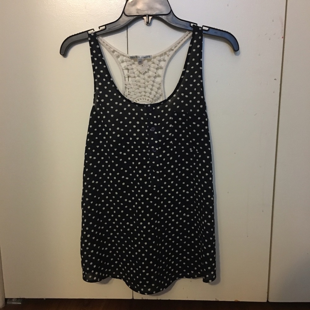 dark navy sheer polka dot tanktop