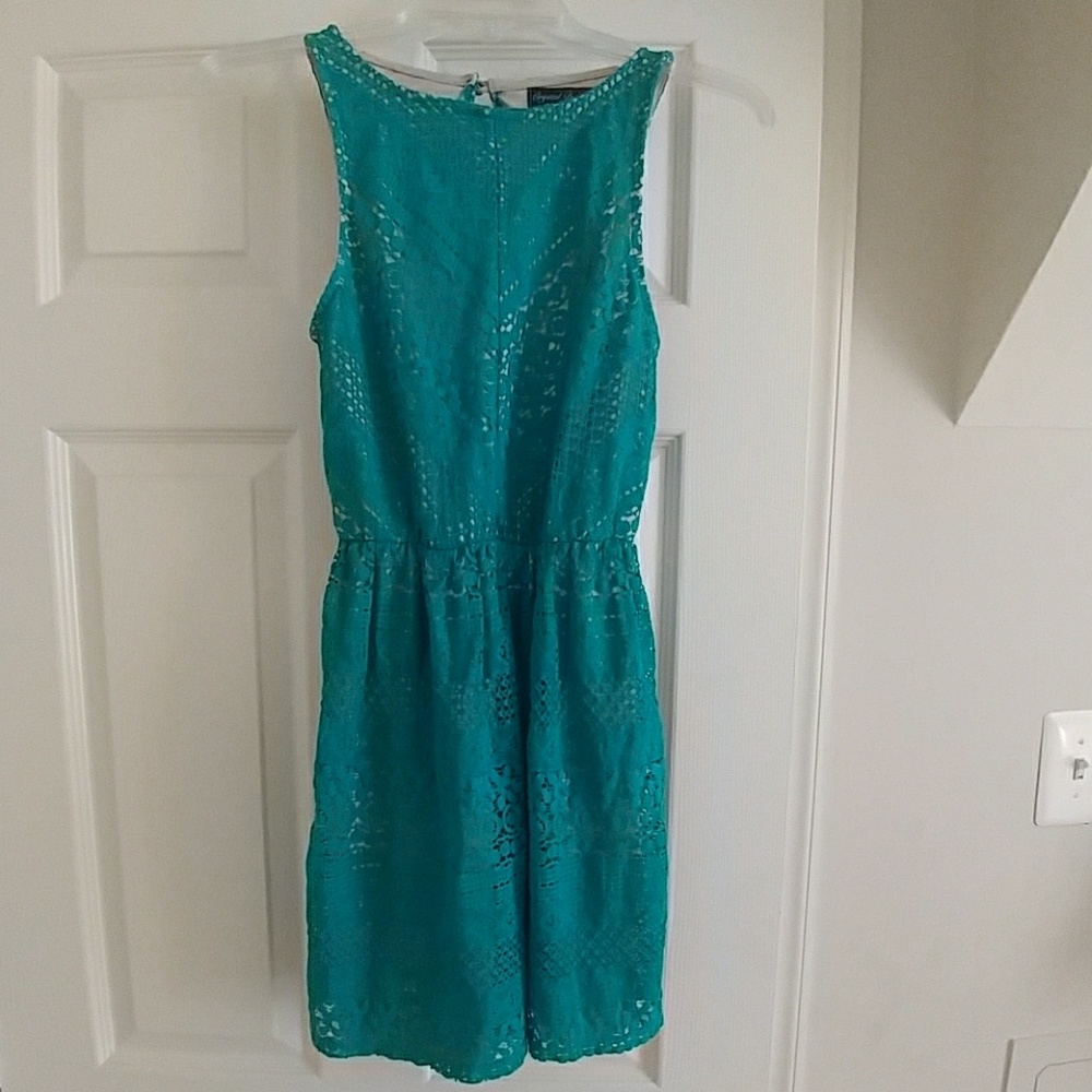 Crystal Doll Green Lace Cutout Flare Dress