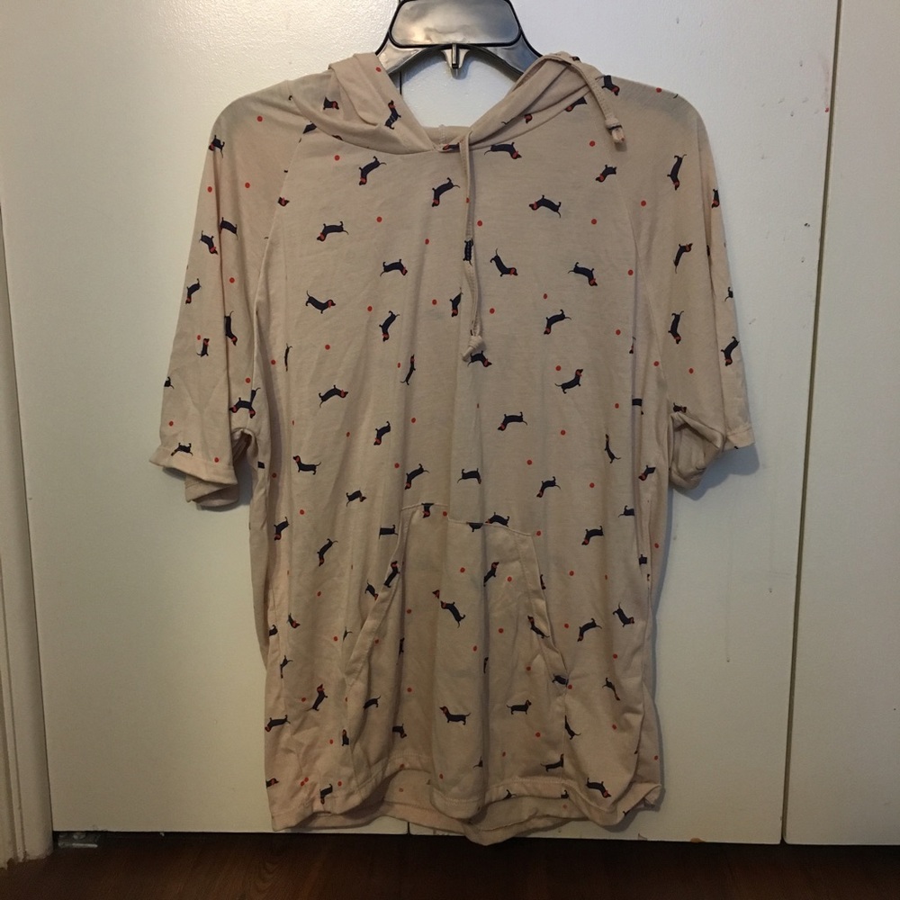 dashund print short sleeve t shirt hoodie
