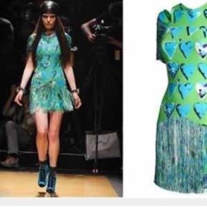 RARE Versace for H&M Green Fringe Dress. size 6.