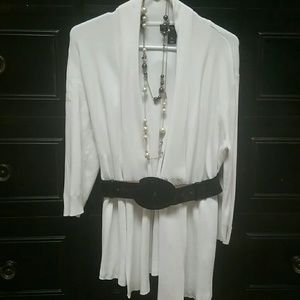 WHBM Long White Cardigan with ribbing detail