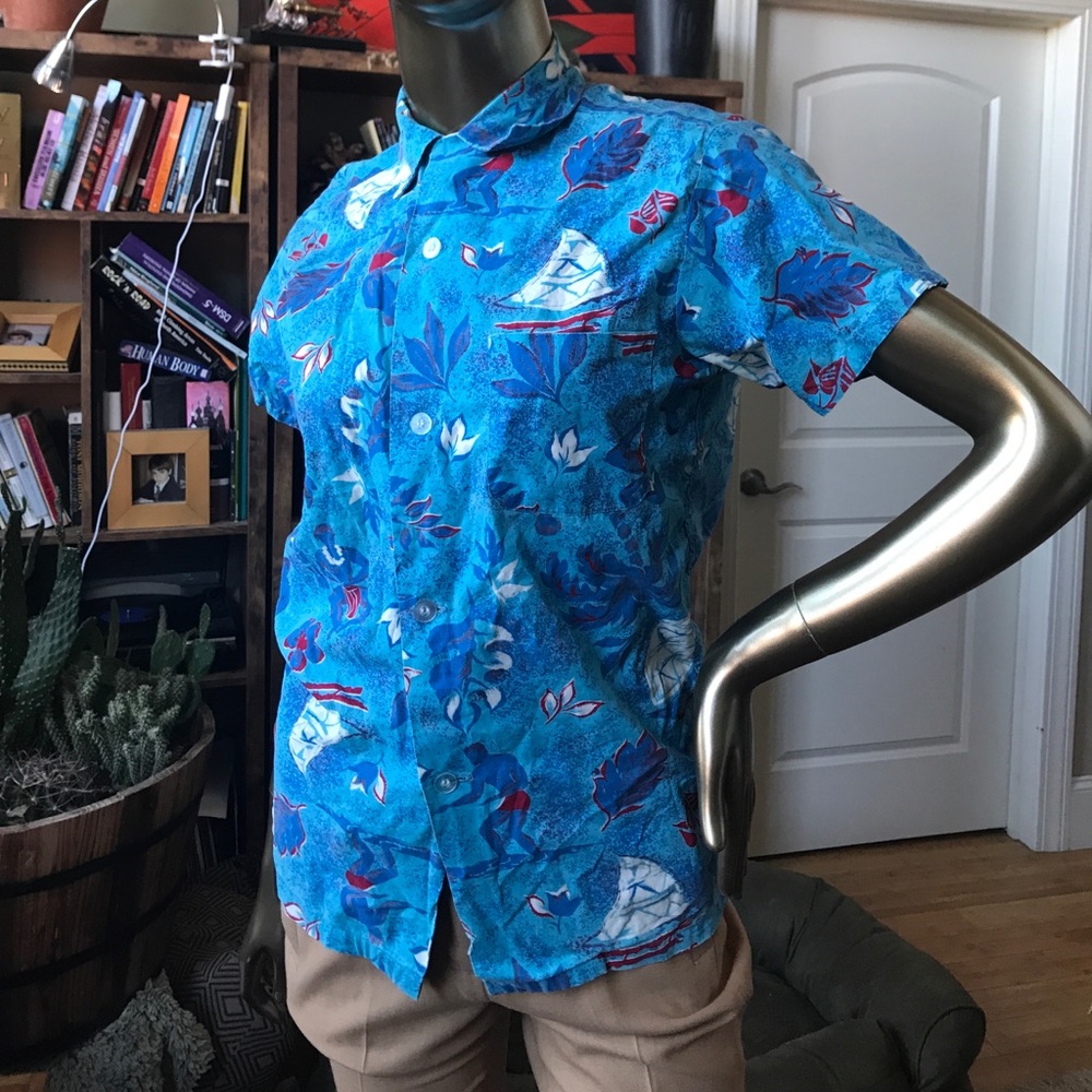 authentic vintage sailboat/leaf hawaiian shirt - Picture 2 of 6