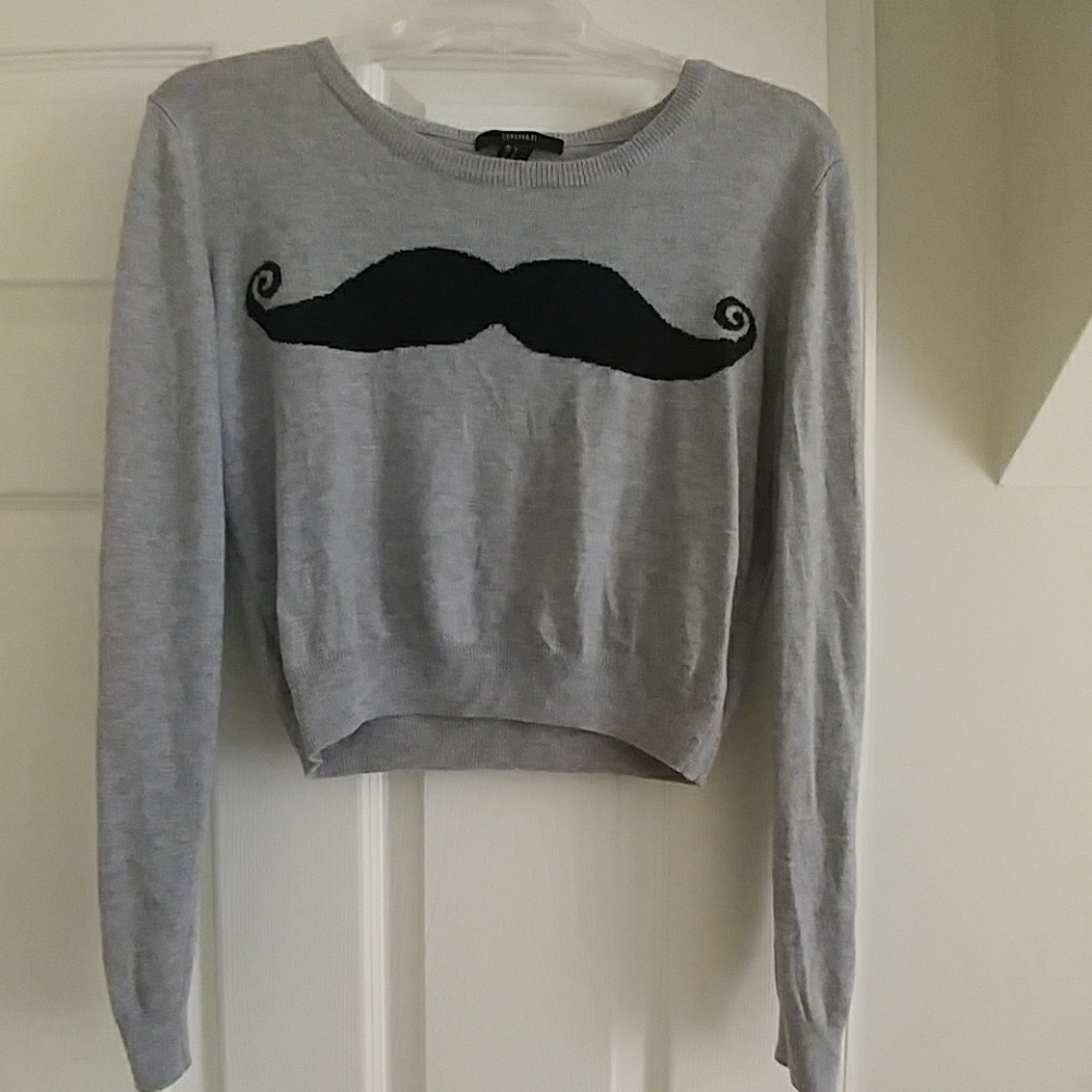 Forever 21 Mustache Sweater Crop Top