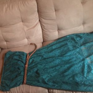 Hi low strapless lace dress