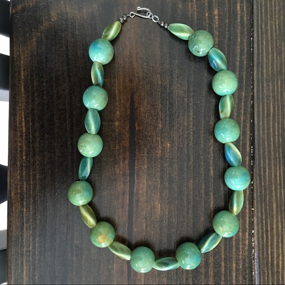 Green glass bead necklace