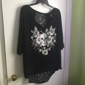 Torrid 3/4th Sleeve/ Sheer Back Skull Top; Size 3
