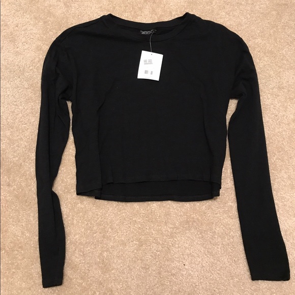 Topshop Black Slub Loose Fit T Shirt Crop Top